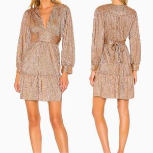 Sabina Musayev Jamey Mini Dress metallic bronze gold balloon sleeve Empire L
